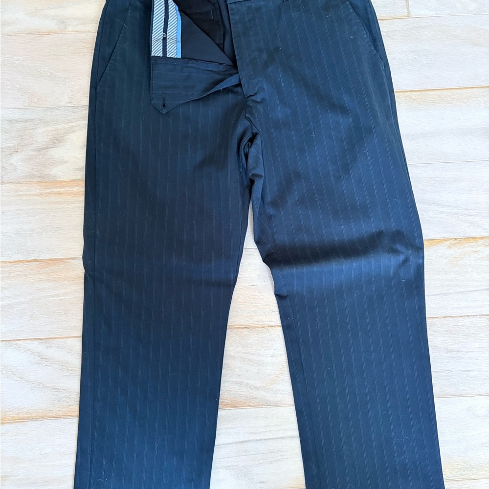 Navy Pinstripe Trousers